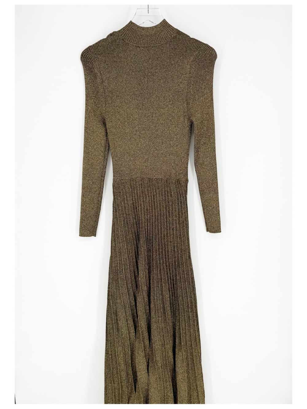 Sandro Metallic Knit Pleated Maxi Dress Women's Size 8 Gold Black Old Money - Picture 3 of 8